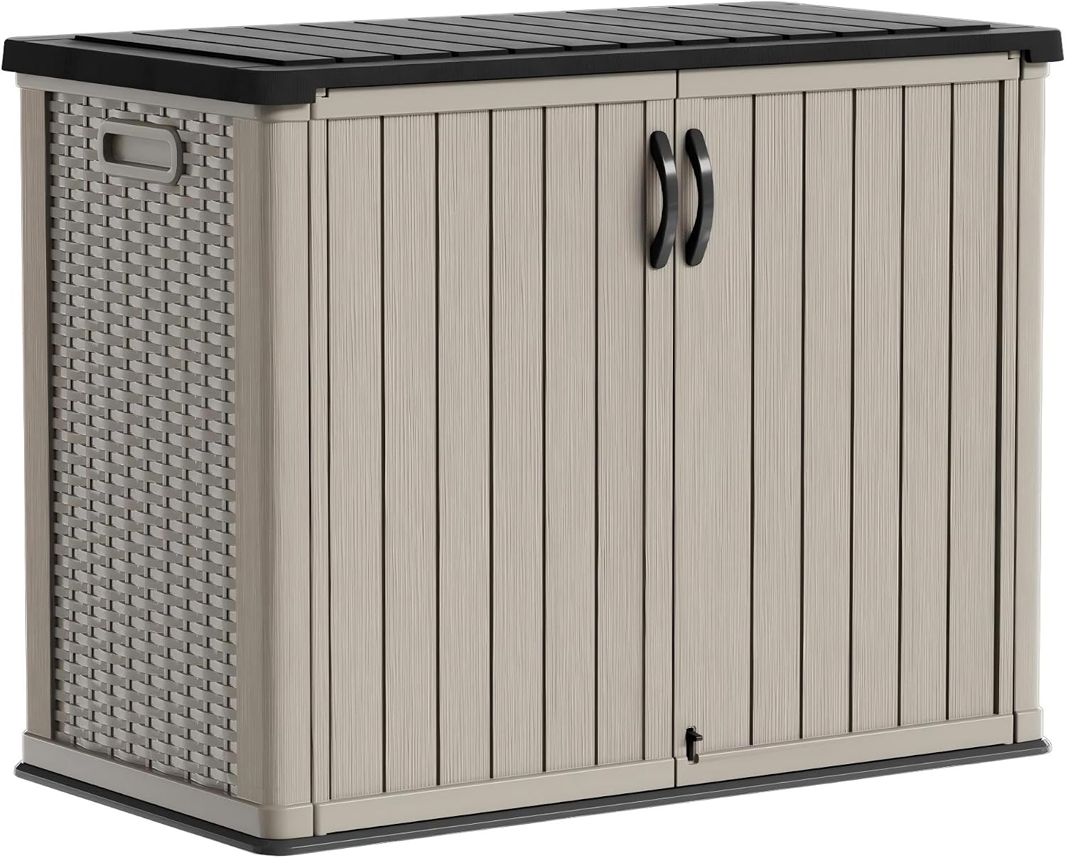 Patiowell 26 cu.ft Plastic Outdoor Storage Shed, Lockable Waterproof Resin Outdoor Storage Cabinet Tool Shed for Garden Tools, Garbage Cans, Pool Supplies, Beige(Not Include Shelves)