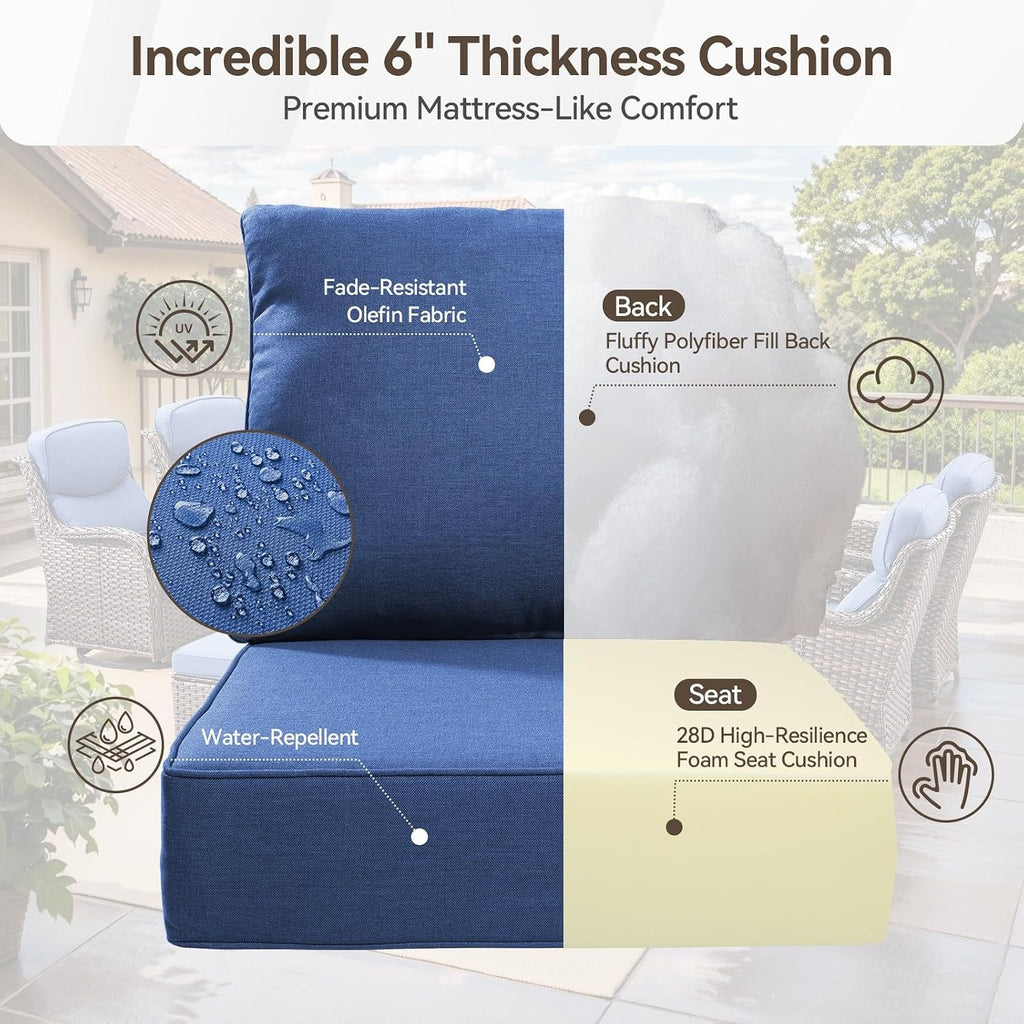 HUMMUH Outdoor Patio Wicker Swivel Rocker Chairs with 6-Inch Thick Cushion High Back 3 PCS Wicker Conversation Set for Porch Balcony Deck