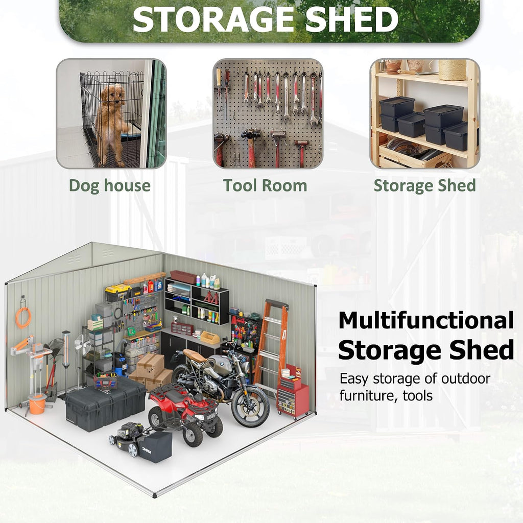 Polar Aurora Outdoor Storage Shed, Metal Garden Shed with Updated Frame Structure, Tool Sheds for Backyard Garden Patio Lawn (White, 6x8 FT)