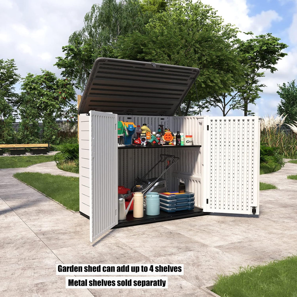 Mrosaa Resin Outdoor Storage Shed, 38 cu.ft Outdoor Storage Box Waterproof for Garden Tools, Patio Furniture, Trash Cans, Garage Storage, Customized Shelves & Lockable (Off White)