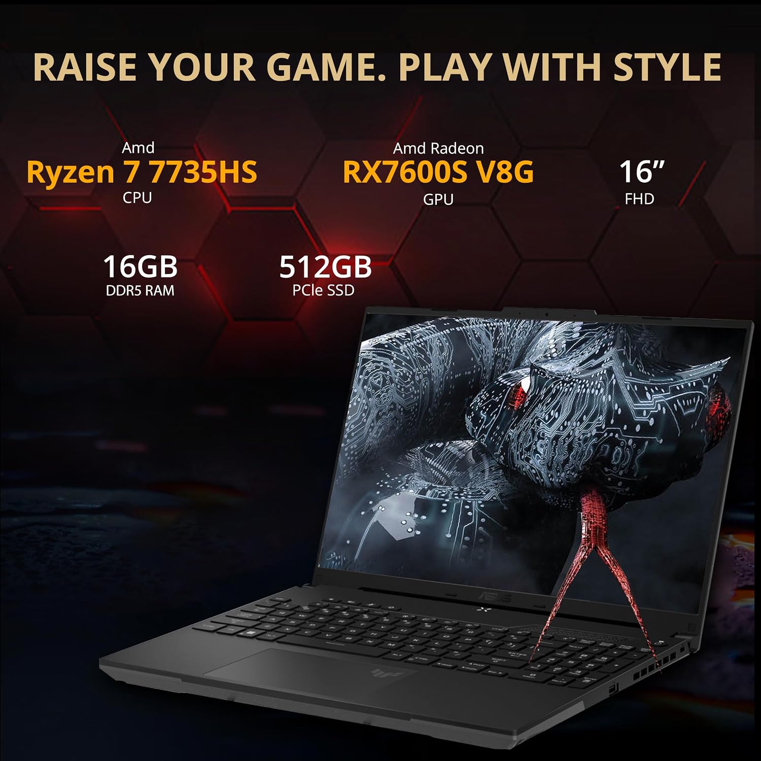 asus TUF A16 16'' FHD 165Hz Gaming Laptop, AMD Ryzen 7-7735HS, Radeon RX7600S V8G Graphics, 16GB DDR5 RAM, 512GB PCIe SSD, RGB Backlit Keyboard, Wi-Fi 6, HD Camera, Black, Win 11 Pro, 32GB USB Card