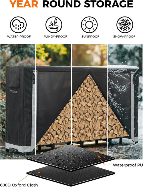 10ft Firewood Log Rack with Cover Outdoor, Heavy Duty Indoor Outdoor Firewood Storage Log Rack with Cover Combo Set Black