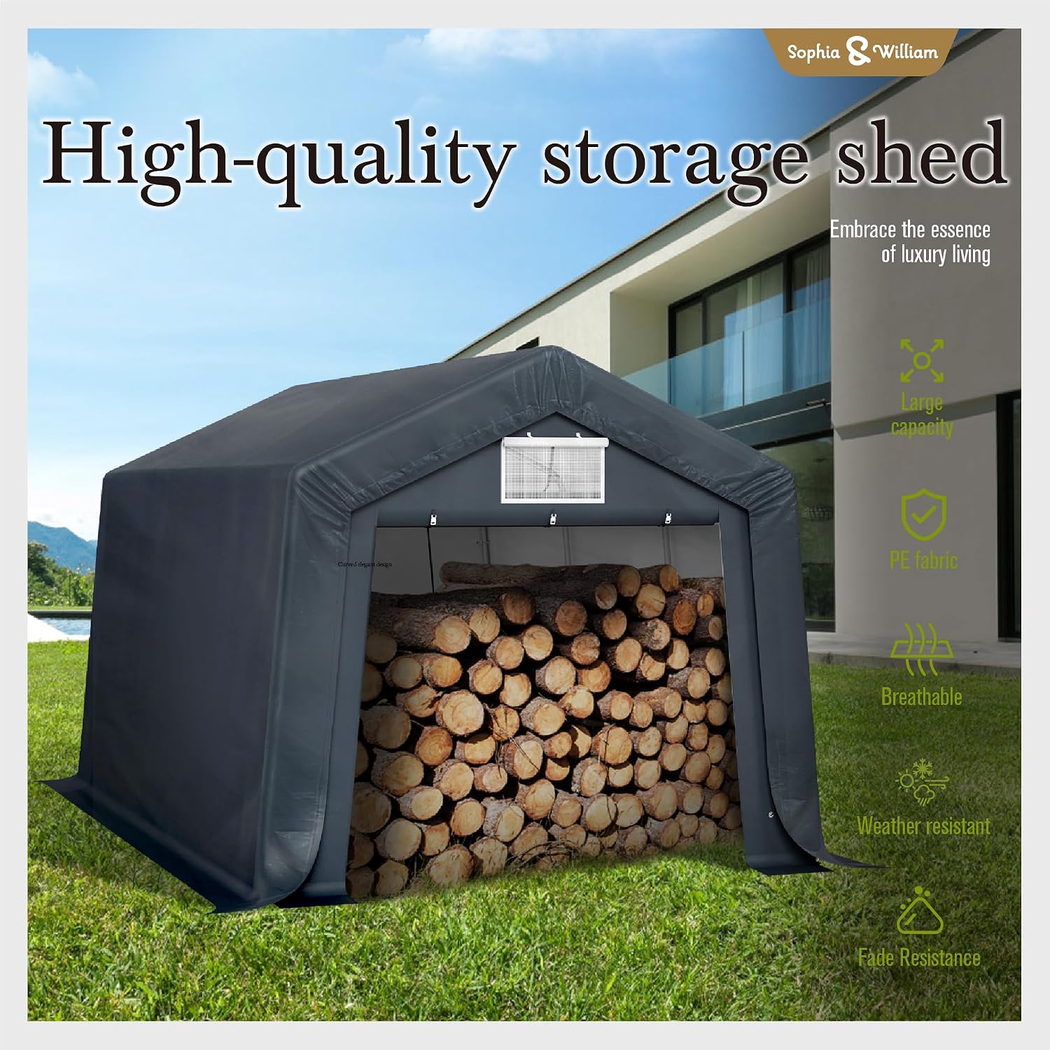 Sophia & William Carport Storage Shed 10x15 ft Portable, Heavy Duty Car Port Canopy Garage Shelter with Sidewalls and Roll Up Doors for Automobile Boat Motorcycle Bike, Gray