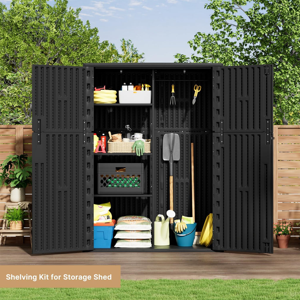 KINYING Outdoor Storage Cabinet Waterproof, 57 Cu.ft Resin Vertical Outdoor Storage Shed for Patio Furniture, Garden Tools, Pool Accessories, Mower Storage (Black)