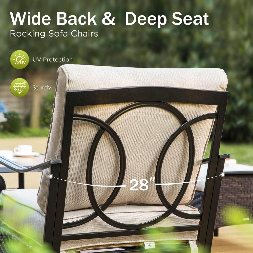 PHI VILLA Outdoor Modern Patio Furniture Set, Upgraded Wicker & Metal Patio Conversation Set with Waterproof Thick Cushions for Porch, Poolside, Yard (5 Pieces,Beige)