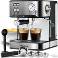 Plum chef 20 Bar Espresso Machine with Milk Frother, Dual Shot Coffee Maker, ESE Pod, Coffee Machine with Pressure Display, 54 OZ Removable Water Tank for Home Barista (Silver)