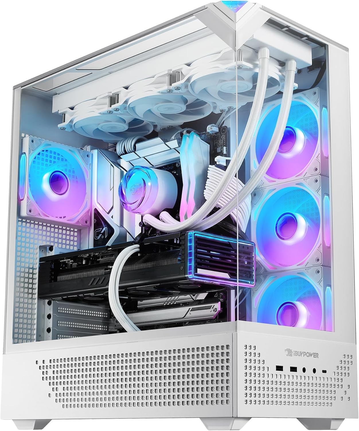 iBUYPOWER Element Pro White Gaming PC Desktop Computer Intel Core i9 14900KF CPU, NVIDIA GeForce RTX 5070Ti 16GB GPU, 32GB DDR5 RGB RAM, 1TB NVMe SSD, Windows 11 Home, Keyboard, Mouse - EPWI9N57T01