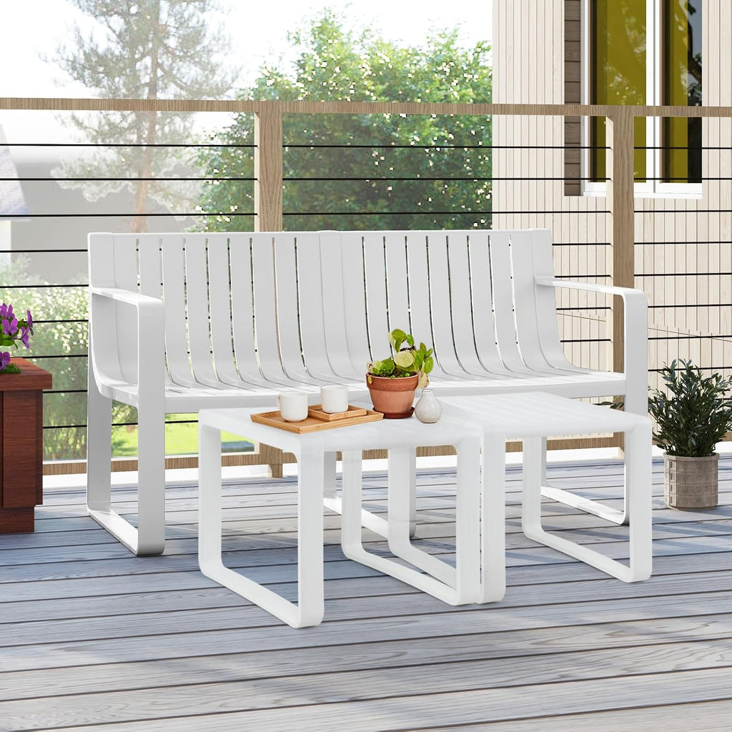 Tangkula 3-Piece Patio Furniture Set, Outdoor Conversation Set w/1 Loveseat & 2 Side Tables, All-Weather Patio Bistro Set for Lawn, Backyard, Poolside, Balcony, Garden, Deck, Blue