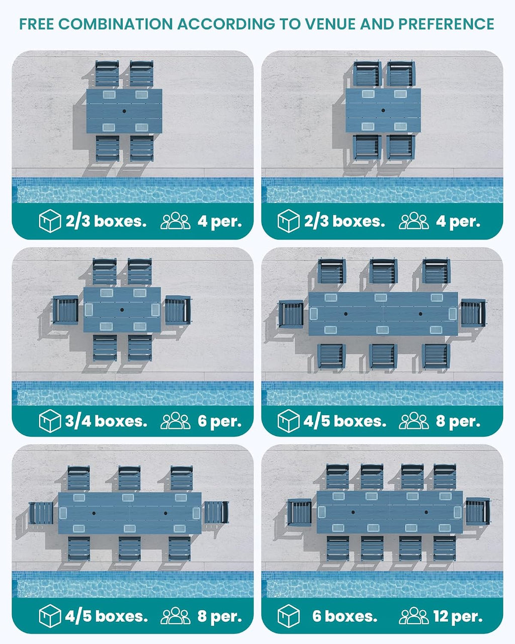 SERWALL Outdoor Dining Sets for 10, HDPE Dining Sets for 10 Person with 2 Rectangular Tables and 8 Armless Chairs, Patio Dining Sets for Garden, Backyard, Poolside, Blue