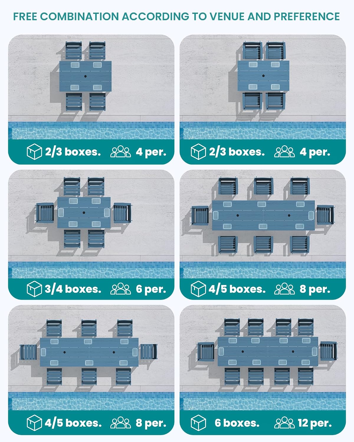 SERWALL Outdoor Dining Sets for 10, HDPE Dining Sets for 10 Person with 2 Rectangular Tables and 8 Armless Chairs, Patio Dining Sets for Garden, Backyard, Poolside, Blue