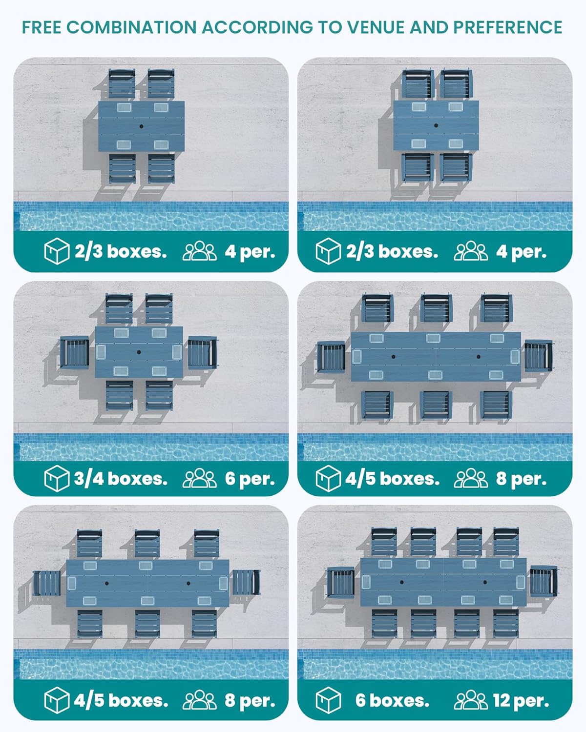 SERWALL Outdoor Dining Sets for 10, HDPE Dining Sets for 10 Person with 2 Rectangular Tables and 8 Armless Chairs and 2 Armchairs, Patio Dining Sets for Garden, Backyard, Poolside, Blue