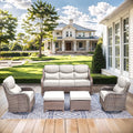 HUMMUH Wicker Patio Furniture Set 6 Inch Thick Cushion Outdoor Swivel Rocker Patio Chairs with Deep Seat Sofa 5PCS Outdoor Furniture Set for Porch Garden Deck