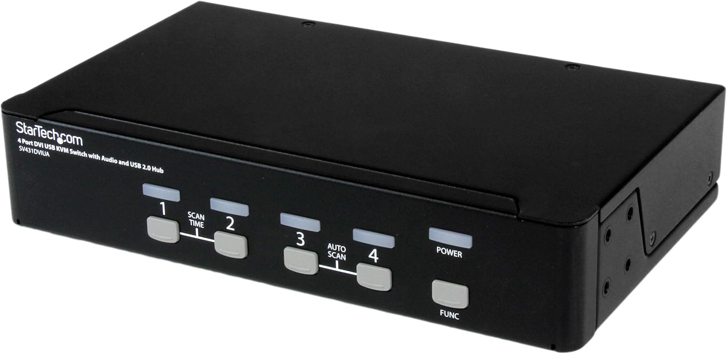 StarTech.com 4-Port KVM Switch for DVI Computers - 1U Rack-Mount KVM Switch with Audio - DVI KVM switch -2 port - 1U , TAA (SV431DVIUA)