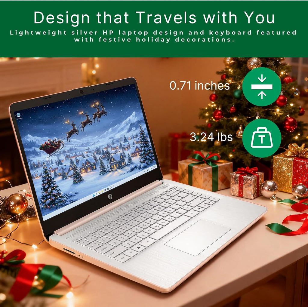 HP 14' Laptop 2025 Business Student Slim Computer, 1-Y Office 365, Copilot AI, Quad-Core Intel CPU, 16 GB RAM, 128GB UFS & 128GB SD Card, Wi-Fi 6, Windows 11 Pro, JQ2XzAccessory, Rose Gold