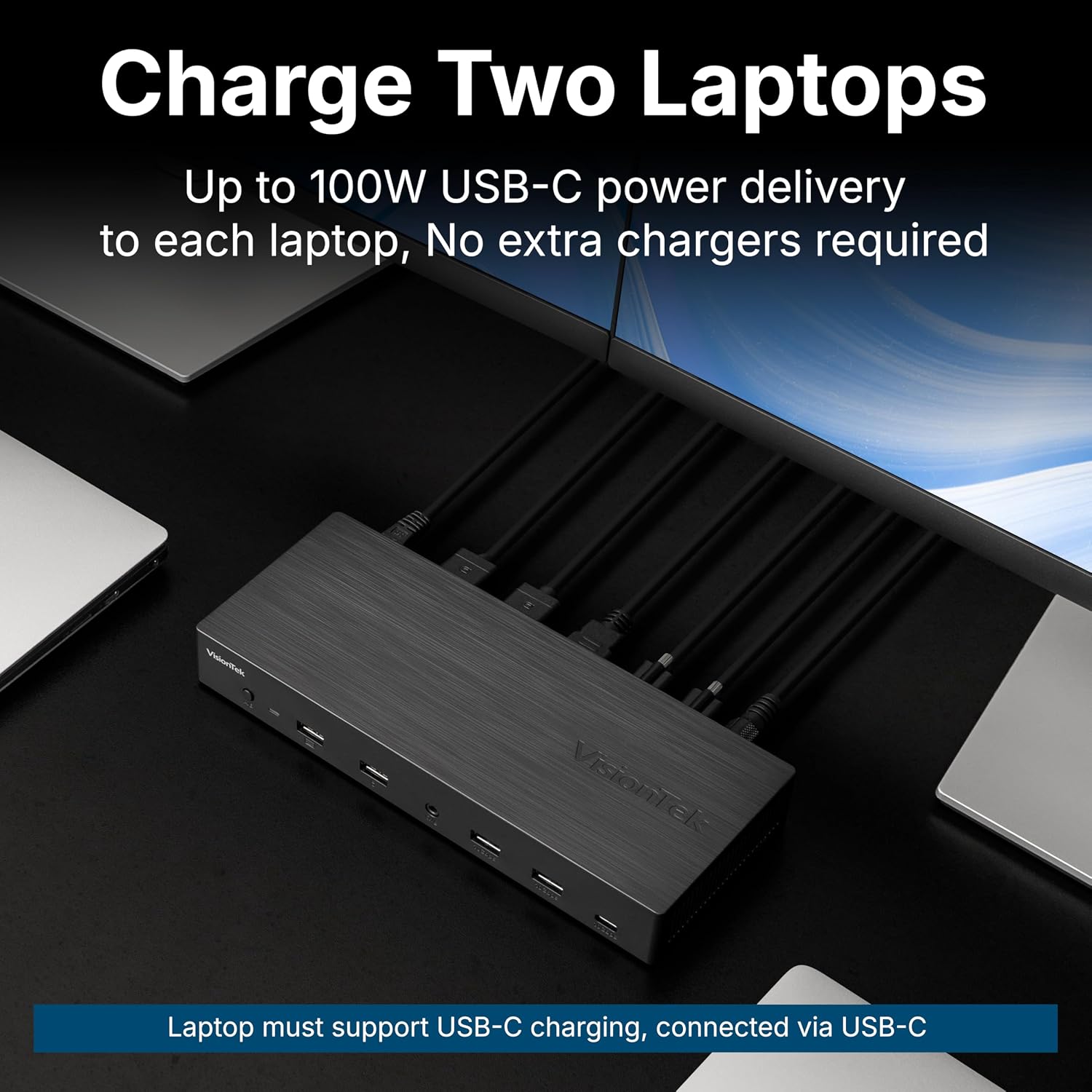 VisionTek VT4950 USB-C DisplayLink Docking Station with KVM Switch for Dual Laptops - Hybrid Workstation Triple Monitor Dock with HDMI & DisplayPort, 100W Laptop Charging for Windows and macOS