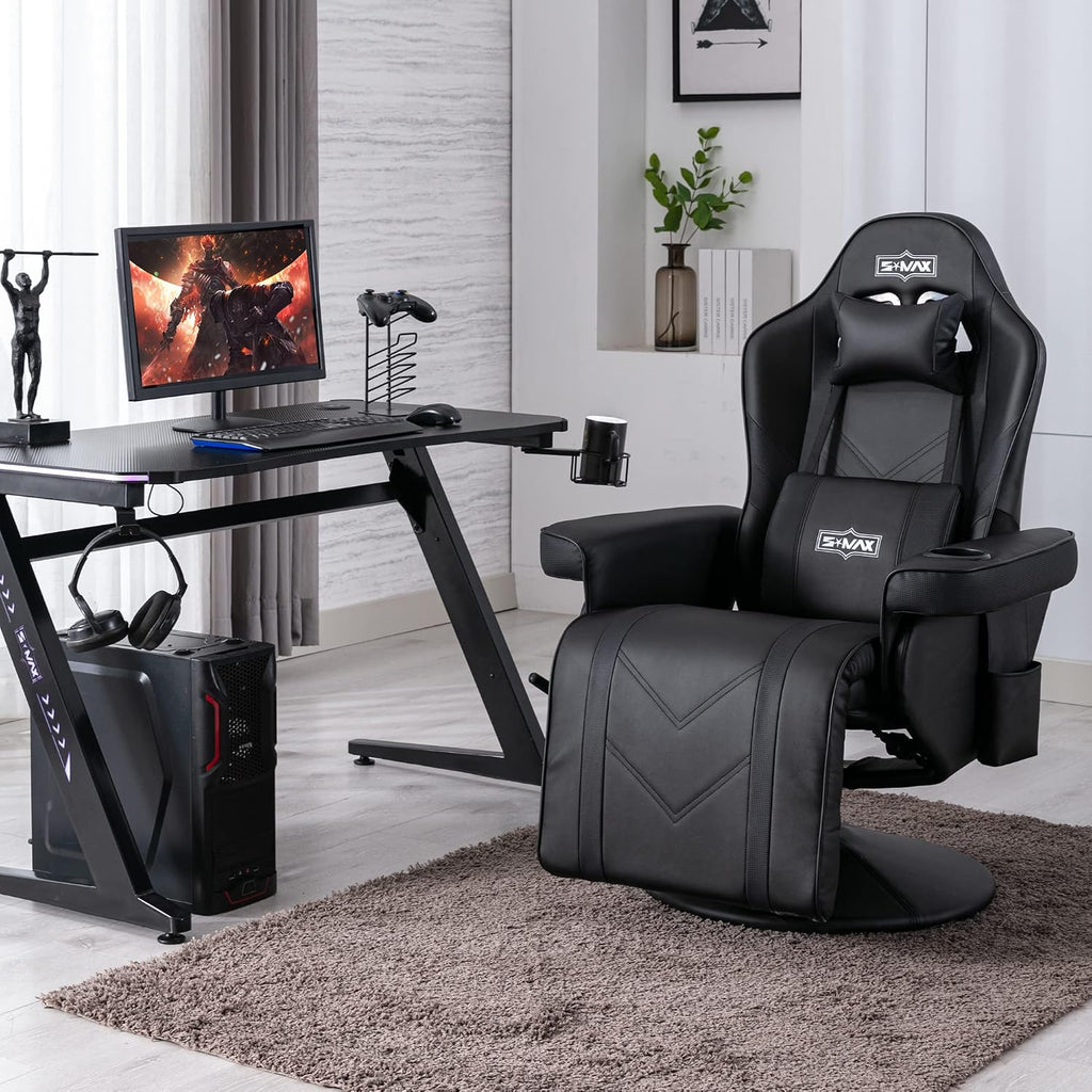S*MAX Gaming Recliner Chair for Adults Height Adjustable Higher Back Wider Lumbar Support Swivel Adjustable Footrest Larger Cup Holder Side Pouch Gamer Chairs Black X Large
