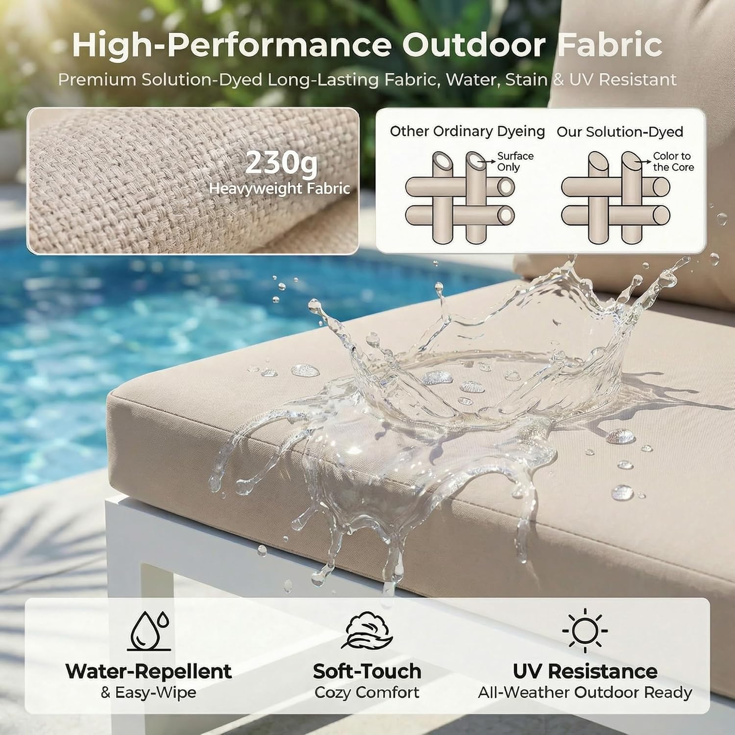 NICESOUL 8 Piece Modern Aluminum Outdoor Patio Furniture Set with Lounger & Fire Pit Table, Extra Large All-Weather Modular Sectional Couch, 29' Wide Deep Seating Conversation Sofa for Poolside, Beige