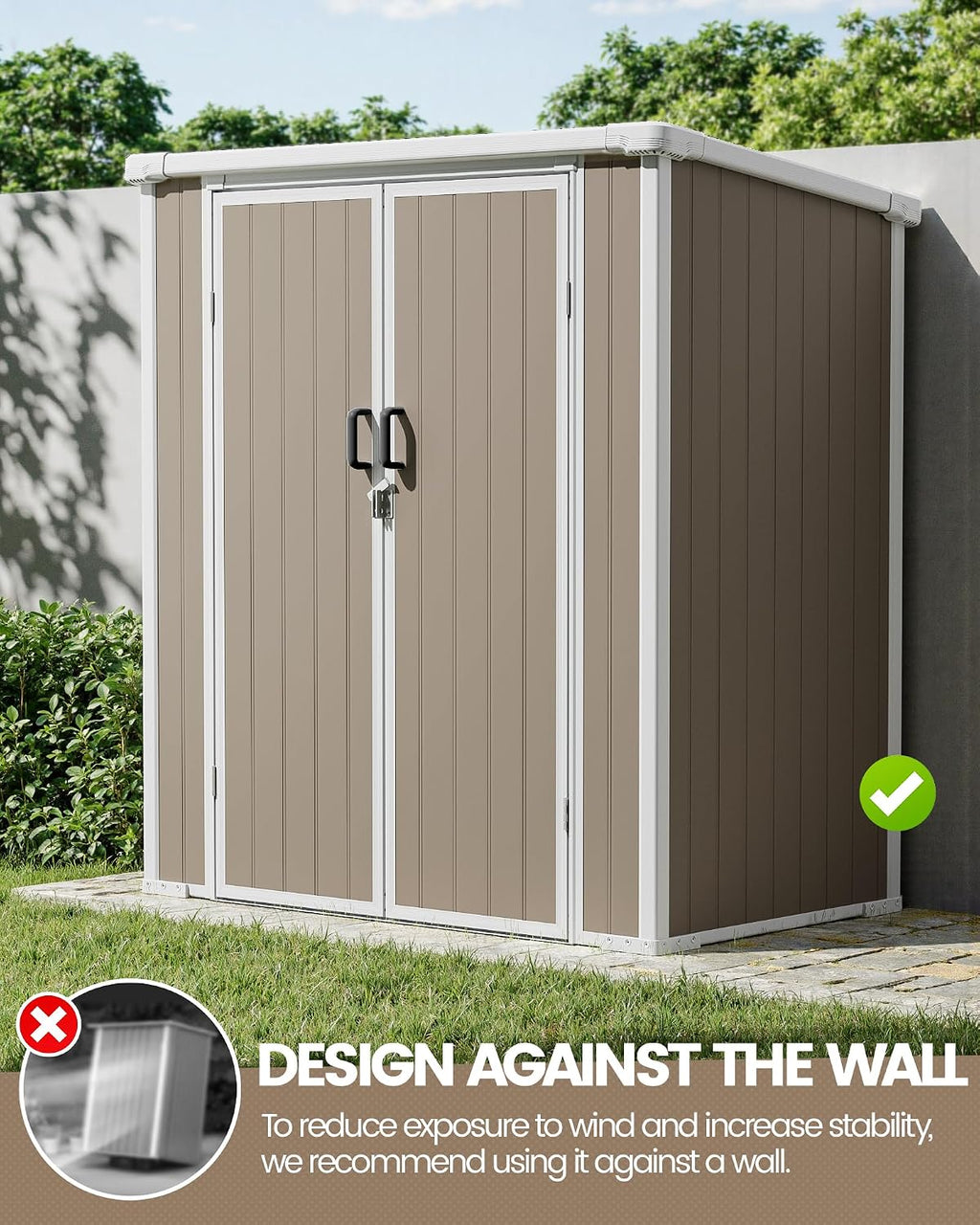 5x3 ft Outdoor Storage Shed with Floor, All-Weather Resin Tool Shed with 2 Shelves, Heavy-Duty Garden Shed for Yard, Bicycle, and Lawn Equipment, Easy Assembly, Warm Gray