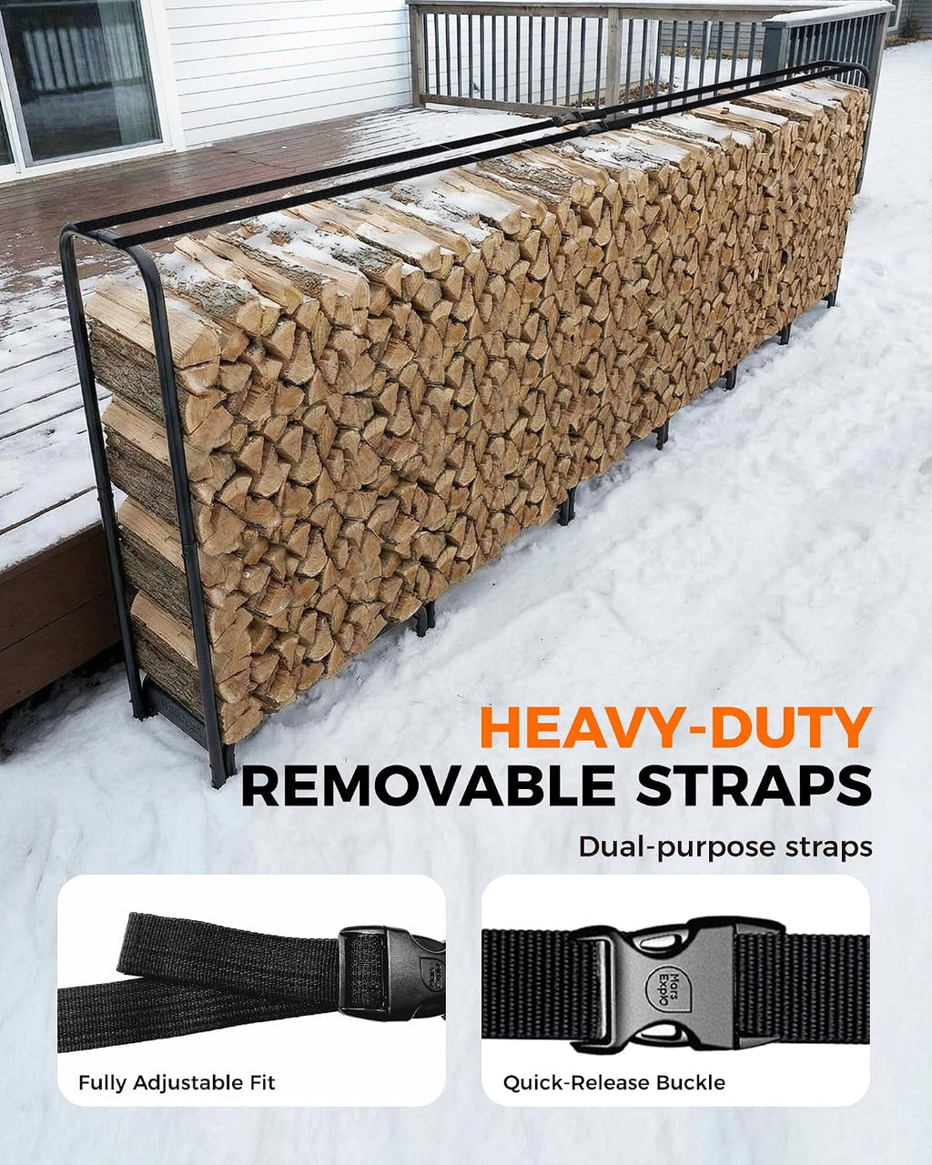 10ft Firewood Log Rack with Cover Outdoor, Heavy Duty Indoor Outdoor Firewood Storage Log Rack with Cover Combo Set Black