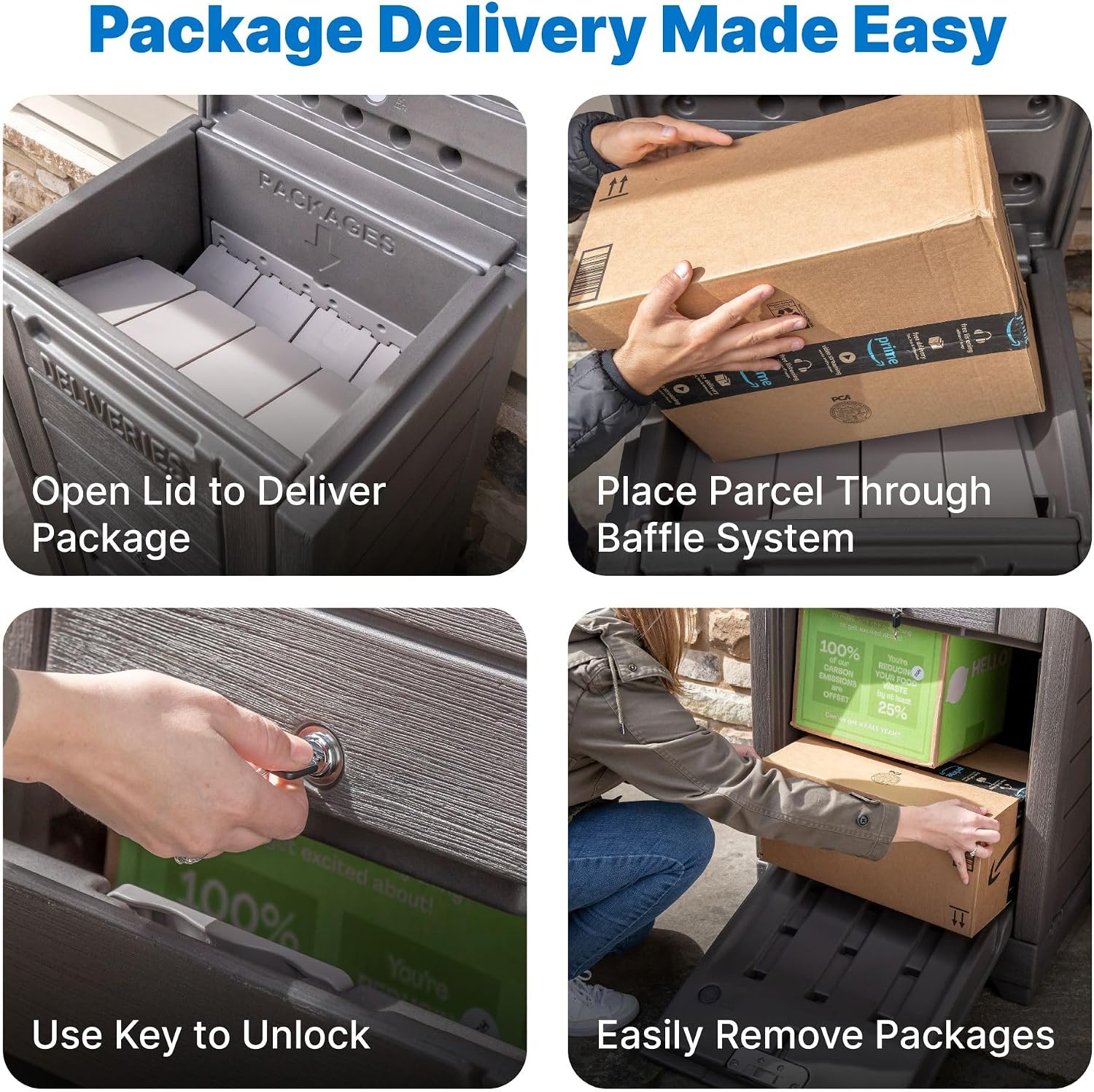 Step2 Lakewood Package Delivery Box, Weather Resistant, Large Outdoor Parcel Storage, Made of Durable Plastic, Easy Install, Lock & Key Access, Dark Cedar
