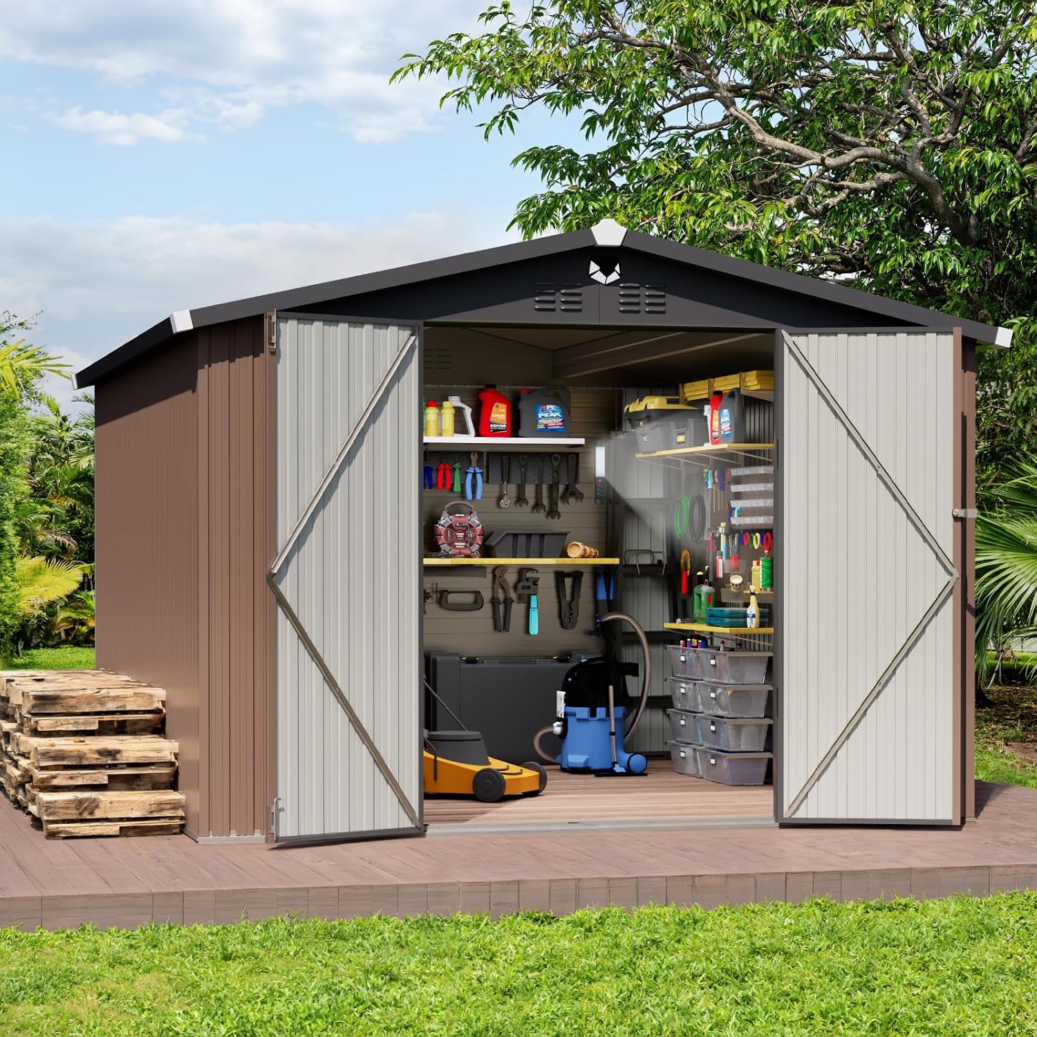 Metal Storage Shed 10x12,Outdoor Storage Building,Large Backyard Sheds,Waterproof Outside Storage Shed with Lockable Door
