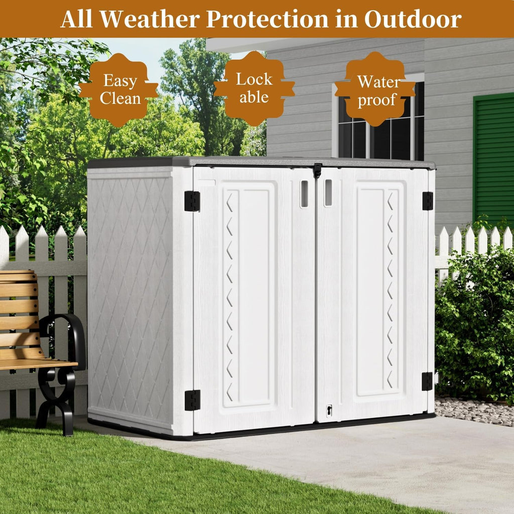 ZZM 4x3FT Heavy-Duty Outdoor Storage Shed | 34 Cu.Ft Waterproof Resin Cabinet with Double-Wall | UV-Resistant & Lockable for Garden Tools, Bikes, Patio Furniture (Wood Grain Texture)