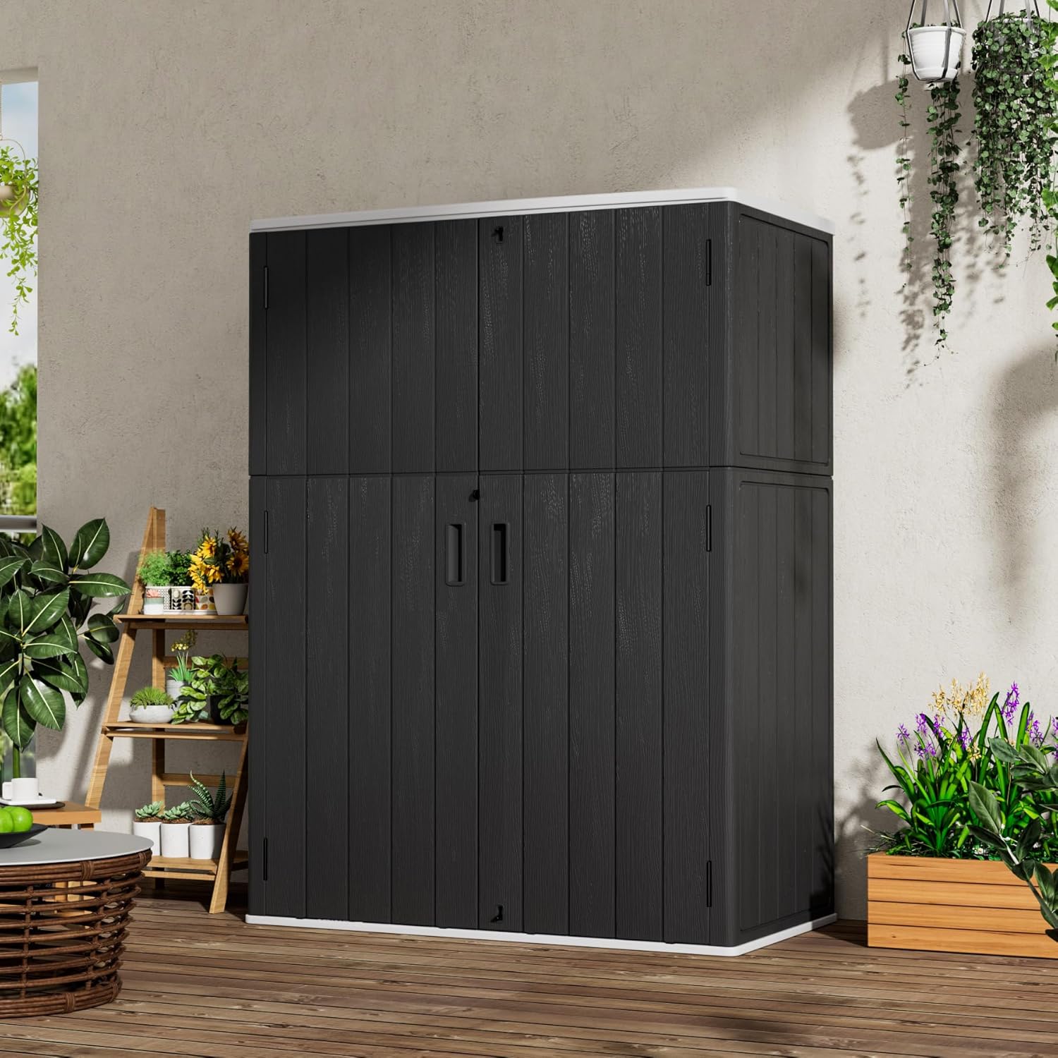 Mrosaa Vertical Outdoor Storage Cabinets,Plastic Sheds&Outdoor Storage with Floor,Outdoor Storage Box Waterproof/Lockable for Garage,Bike,Tools Storage Shed (57Cu.ft)