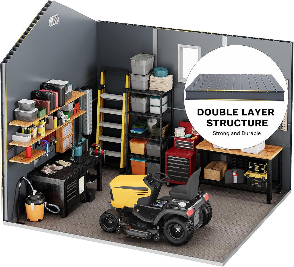 DWVO 8x9FT Outdoor Storage Shed w/o Floor, All-Weather Plastic Shed with Window, Lockable Doors & Vents, Plastic Tool Shed for Backyard Patio Lawn, Gray
