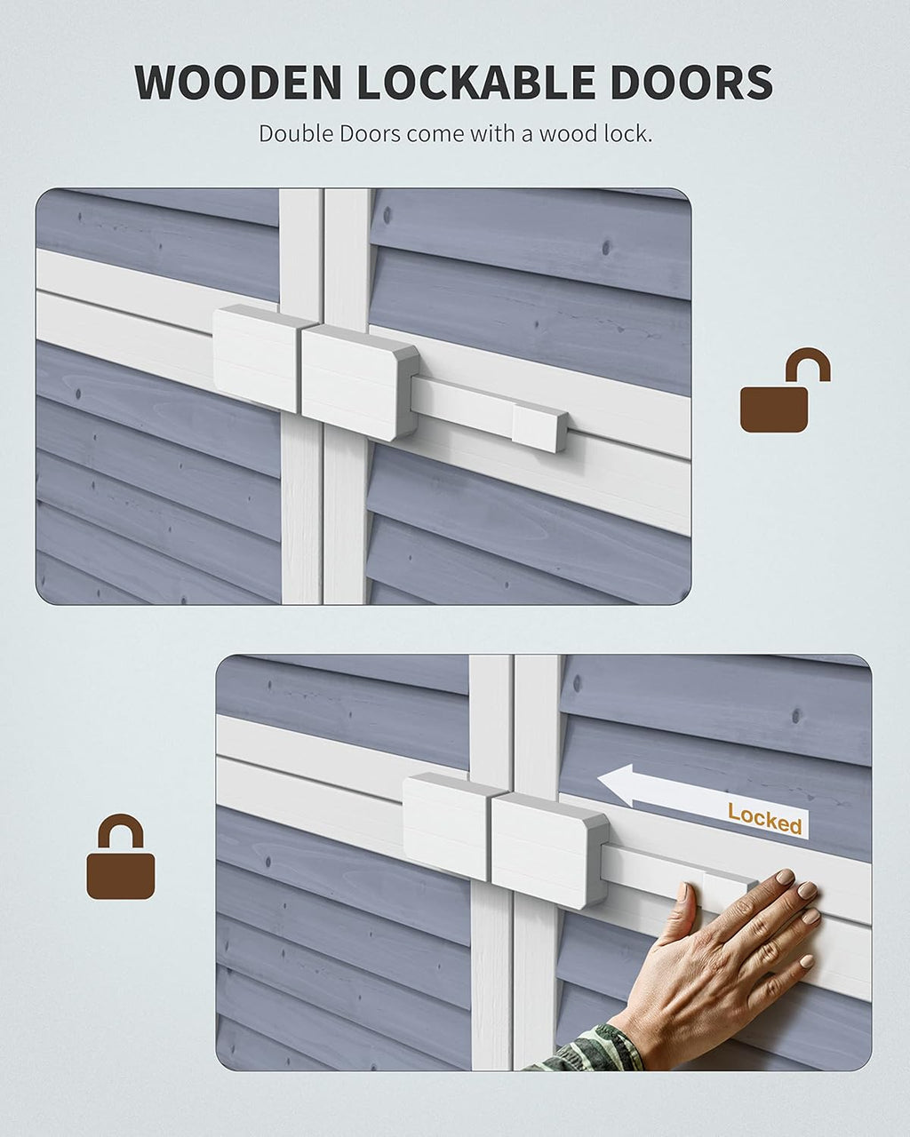 Gizoon Outdoor Storage Cabinet with 3 Shelves, Double Lockable Wooden Garden Shed with Waterproof Roof, Outside Vertical Tall Tool Shed for Yard Patio Lawn Deck-Grey