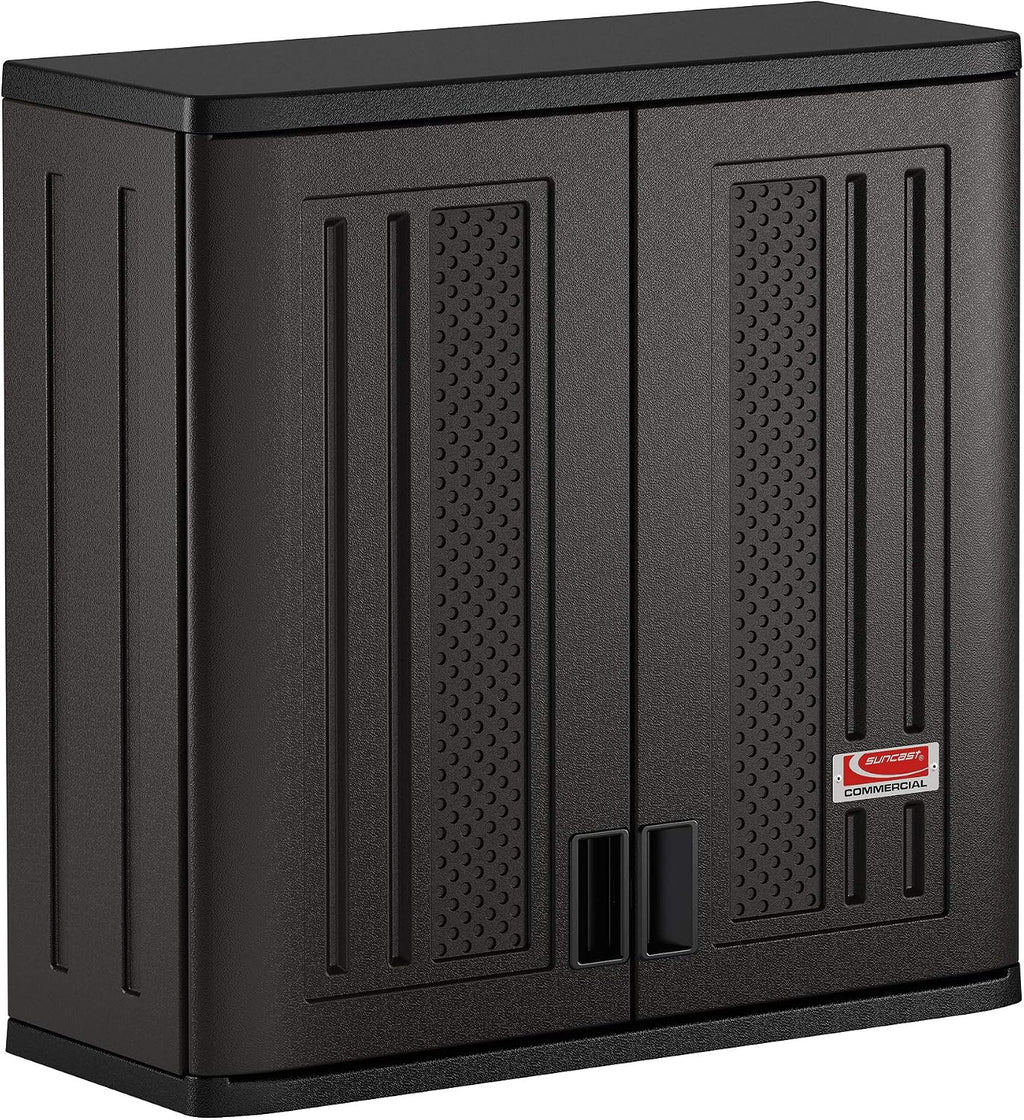 Suncast Commercial 4 Cubic Ft. Heavy-Duty Resin Wall Cabinet with Adjustable Metal-Reinforced Shelf, and Lockable Handles for Indoor and Outdoor Storage, Black, Made in the USA
