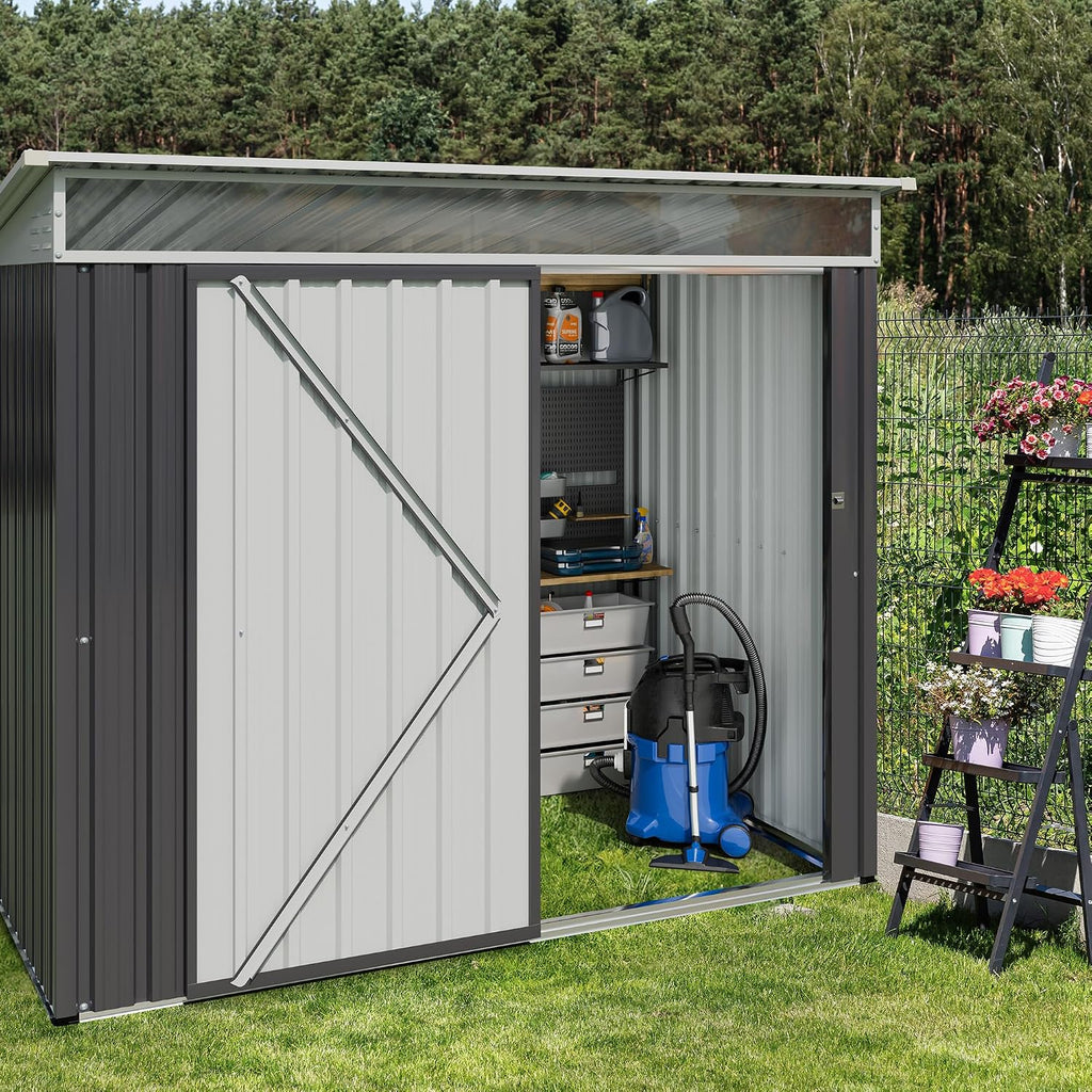 JY QAQA 6x4 FT Metal Outdoor Garden Storage Shed, Waterproof Metal Garden Sheds with Window and Lockable Door, Weather Resistant Steel Tool Storage House Shed for Patio,Lawn