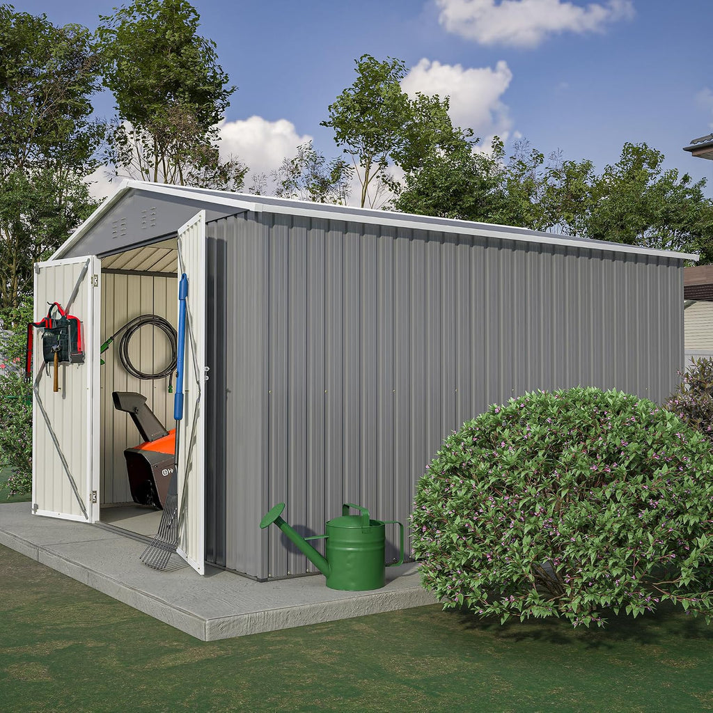 10x10 Ft Sheds & Outdoor Storage - Large Metal Outdoor Storage Shed with Floor Frame Large Heavy Duty Tool Storage She Shed (10x10 Ft)