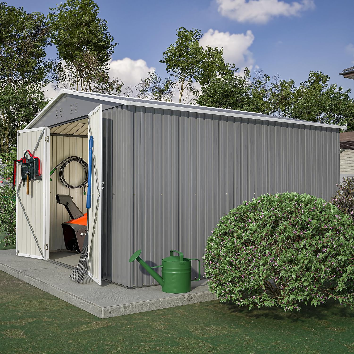 10x10 Ft Sheds & Outdoor Storage - Large Metal Outdoor Storage Shed with Floor Frame Large Heavy Duty Tool Storage She Shed (10x10 Ft)