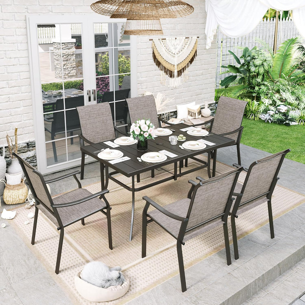 Sophia & William 7 Pieces Patio Dining Set, 6 Quick Dry Textilene Chairs and a Powder-Coated Outdoor Dining Table, Durable All-Weather Patio Furniture for Lawn, Park, and Courtyard Support 350lbs