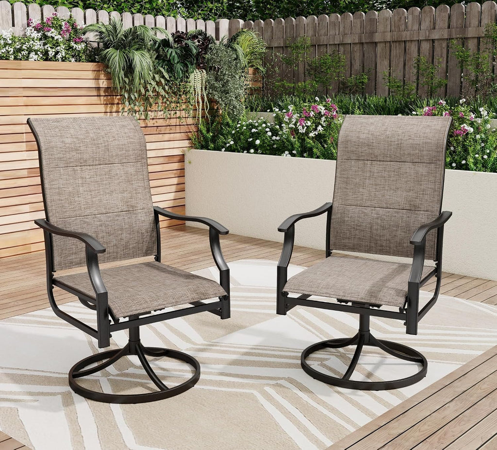 PHI VILLA Swivel Patio Chair Set of 2, 42' High Back Outdoor Chairs with Padded Fabric & E-Coating Frame, All Weather-Resistant for Deck Lawn Garden