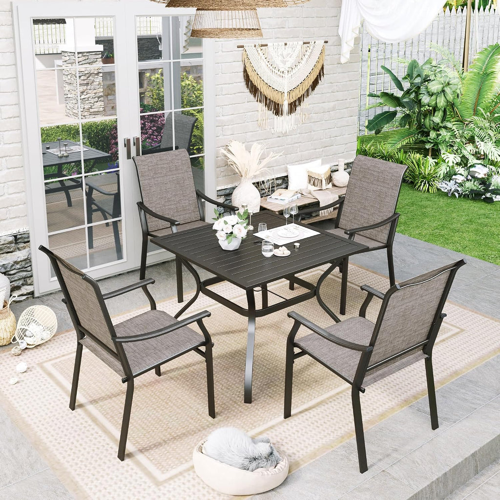 Sophia & William 5-Piece Outdoor Dining Set, 4 Comfortable Textilene Chairs and 37' Powder-Coated Outdoor Square Table, Durable All-Weather Patio Furniture for Lawn, Park, and Courtyard