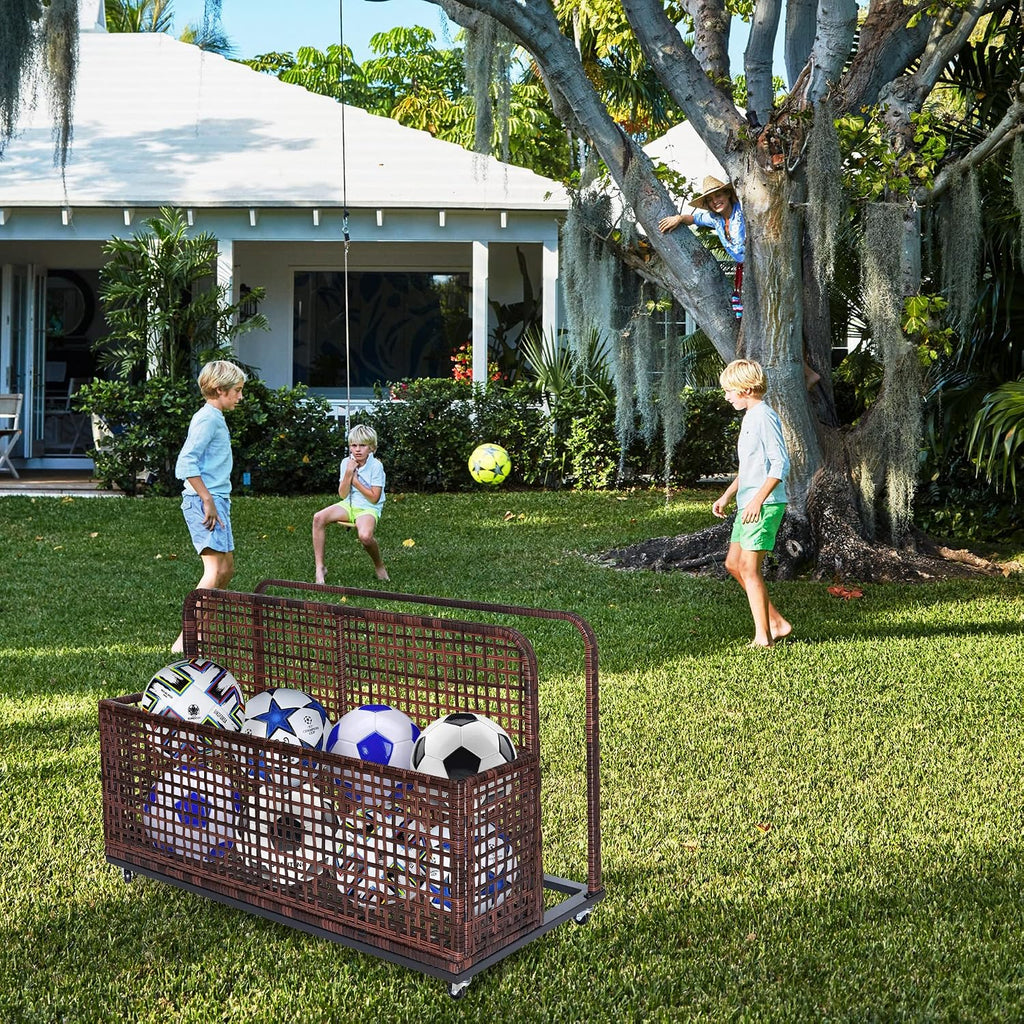 Pool Float Storage, Outdoor Storage, Patio Poolside Float Storage Box, PE Rattan Outdoor Pool Caddy with Rolling Wheels, Floaties, Patio,Beach-Sturdy & Movable