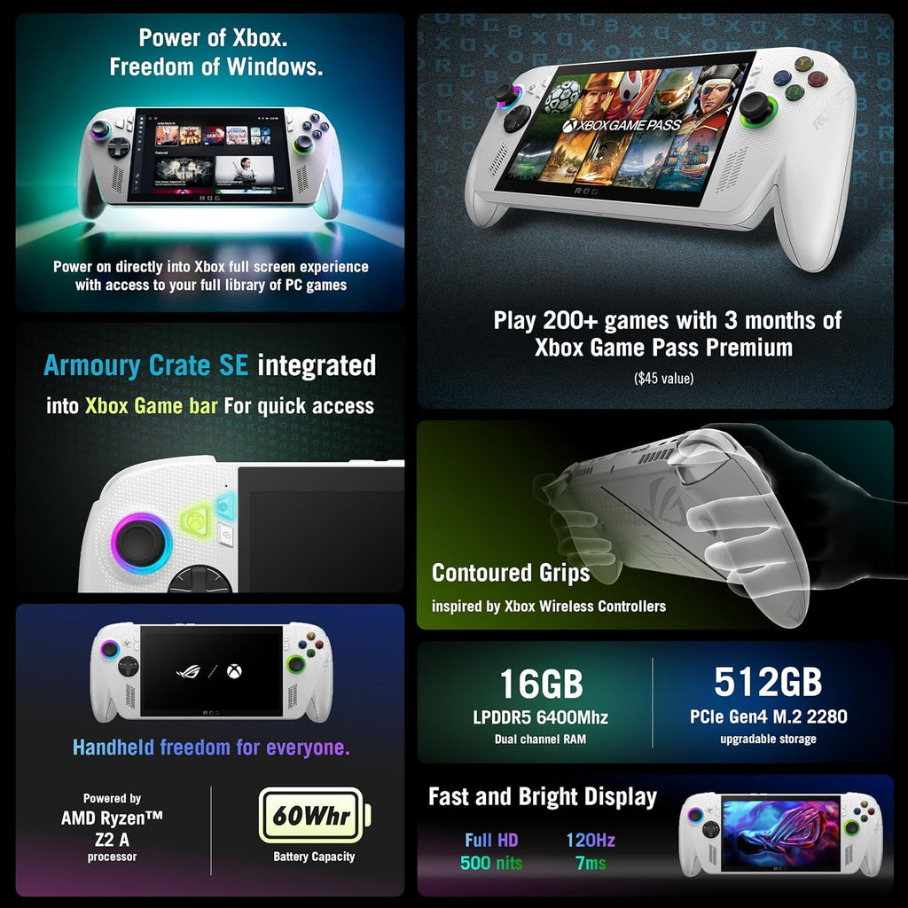 ASUS ROG Xbox Ally – 7' 1080p 120Hz Touchscreen Gaming Handheld, 3-month Xbox Game Pass Premium included, AMD Ryzen Z2 A, 16GB RAM, 512GB SSD, White