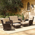 HILLGA 6-Piece Luxury Patio Furniture Set with 6' Thick Cushions, Weather-Resistant Wicker High Back Swivel Rocker Chairs, Senior-Friendly Outdoor Loveseat Set for Deck, Yard and Poolside, Beige(V2)