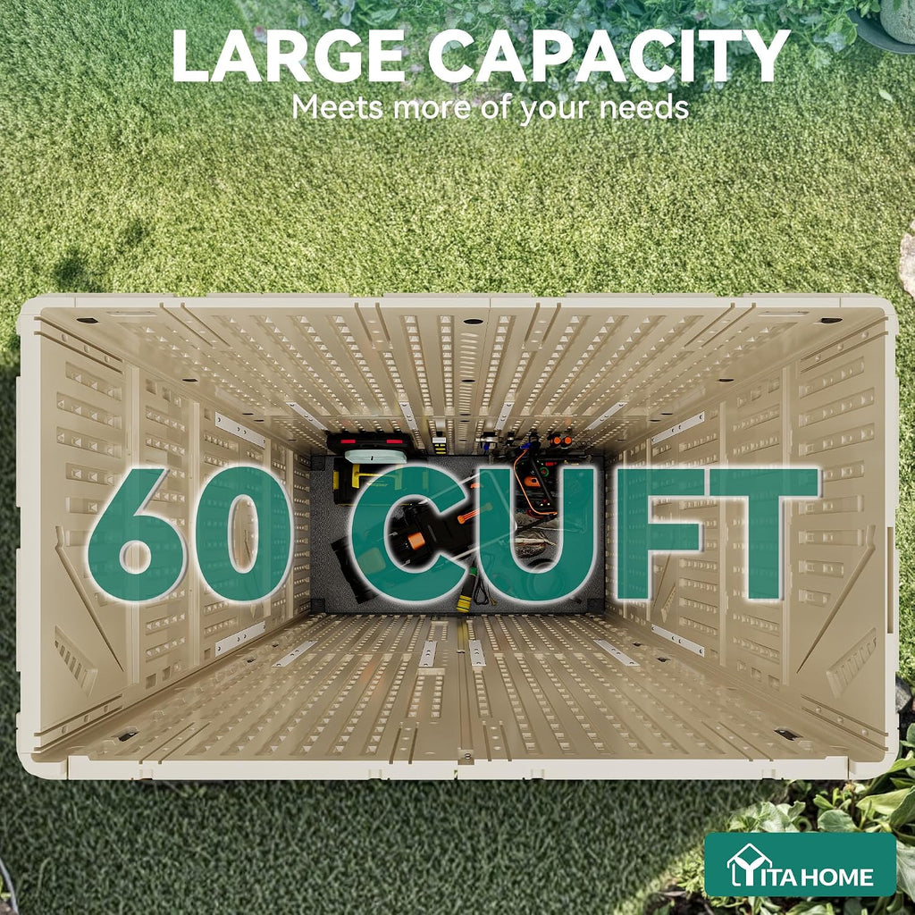 YITAHOME 60 cu ft Tall Outdoor Storage Shed w/o Shelf, Resin Vertical Outdoor Storage Shed, Large Waterproof Storage Cabinet for Garage, Poolside, and Garden (Khaki + Black)