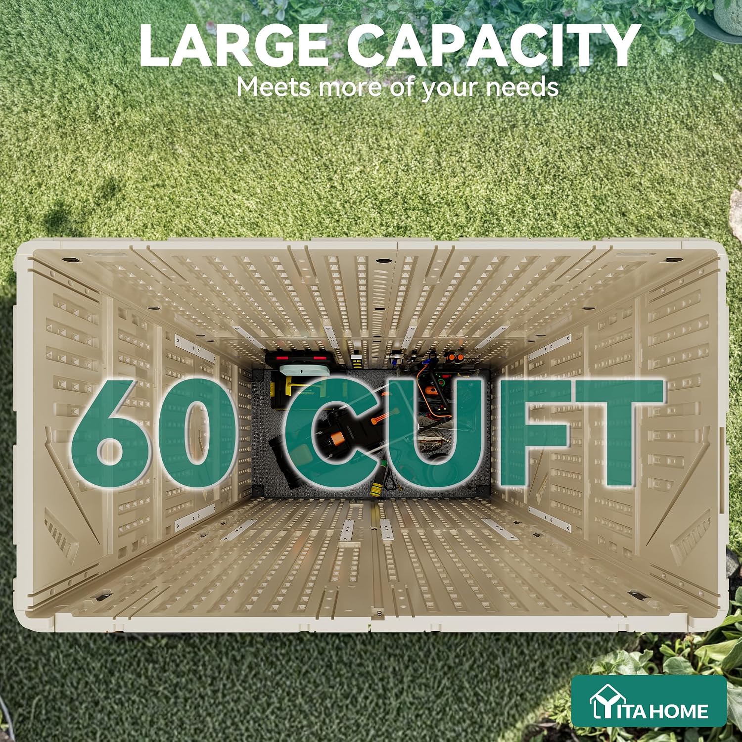 YITAHOME 60 cu ft Tall Outdoor Storage Shed w/o Shelf, Resin Vertical Outdoor Storage Shed, Large Waterproof Storage Cabinet for Garage, Poolside, and Garden (Khaki + Black)