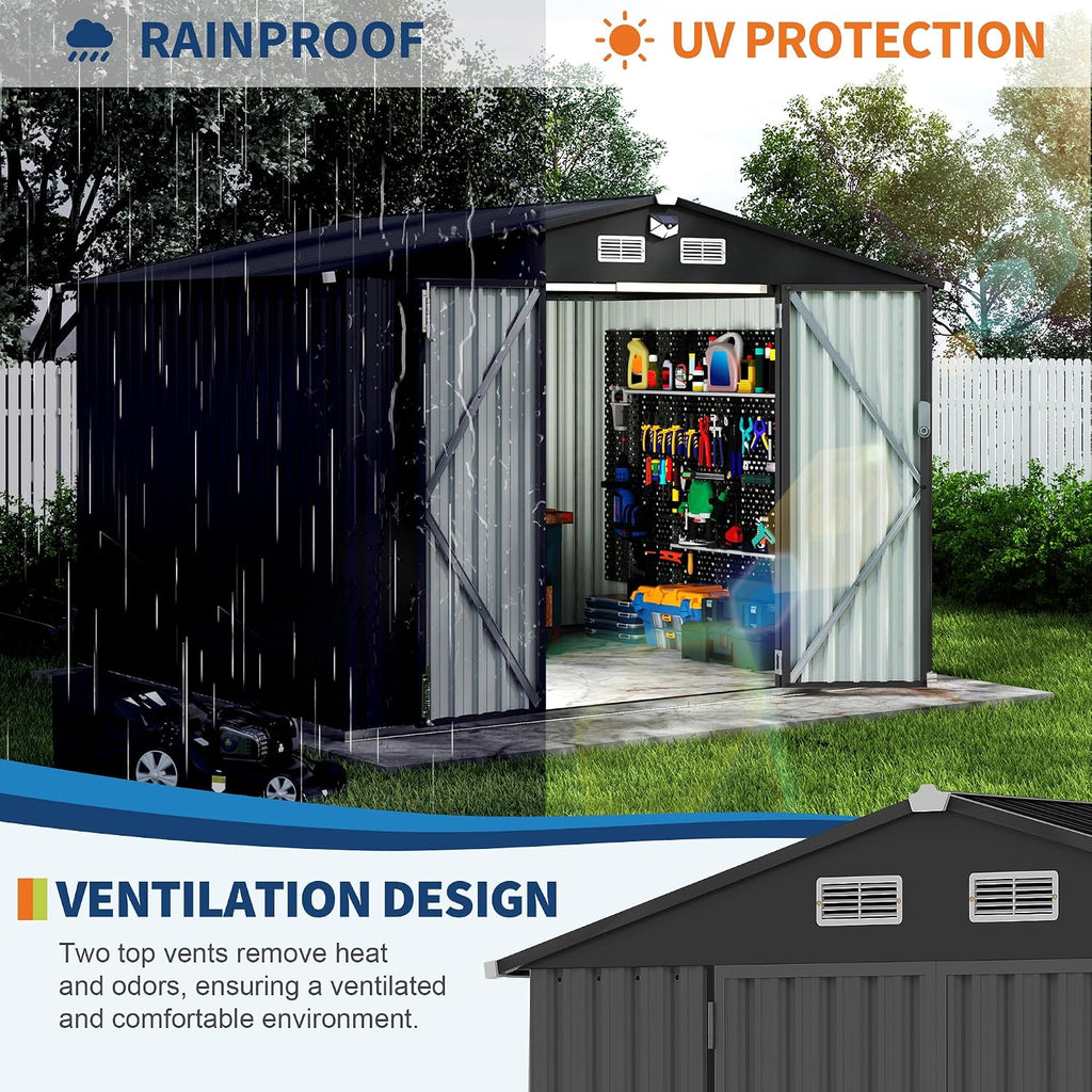 Metal Outdoor Storage Shed Kit, Lockable Door Utility Shed with Air Vent for Backyard Garden Patio Lawn