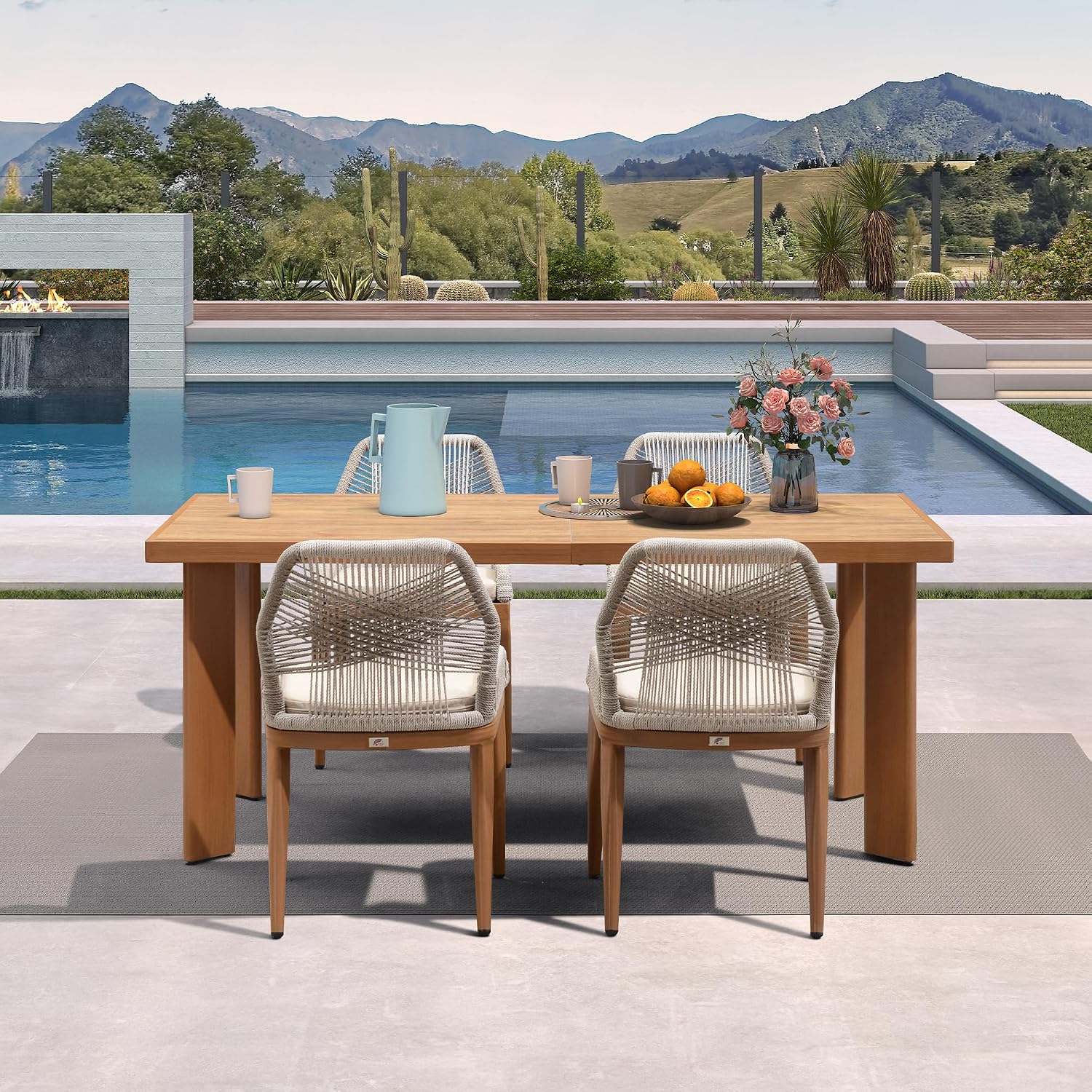 PURPLE LEAF 5 Pieces Dining Set Patio Metal Rectangular Table and Wicker Rattan Chairs for Outside Porch Garden Kitchen Modern Outdoor Furniture Sets