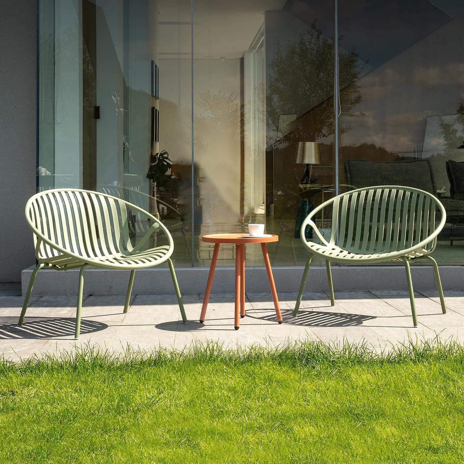 Werph Patio Furniture Set, 3 Pieces Outdoor Furniture with Bistro Orange Table and Green Chairs Set of 2, Outdoor Patio Set with Porch Chairs and Table, Deck Conversation Set for Garden Poolside