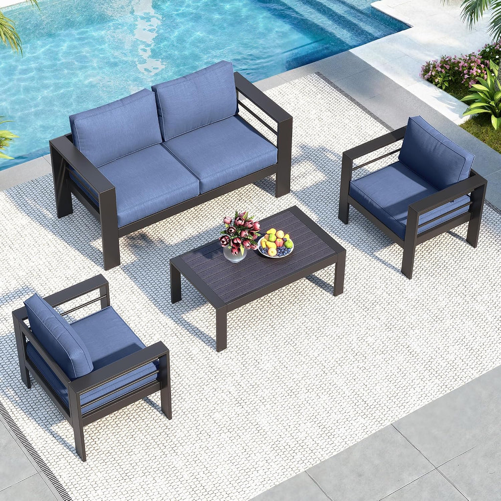 Solaste Aluminum Patio Furniture Set for All Weather, Oversized Metal Outdoor Furniture Set with 27.5' Deep Seating and 3.2' WIde Armrest, Outdoor Patio Conversation Sets with 10'' Back Suport Cushion