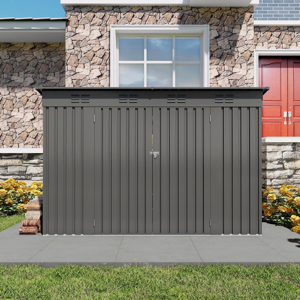 YOPTO 4x9 FT Outdoor Storage Shed W/Window,Metal Shed W/Lockable Door,Garden Tool Storage House W/ 6 Air Vents & Sloped Roof,for Backyard,Patio,Lawn,Gray