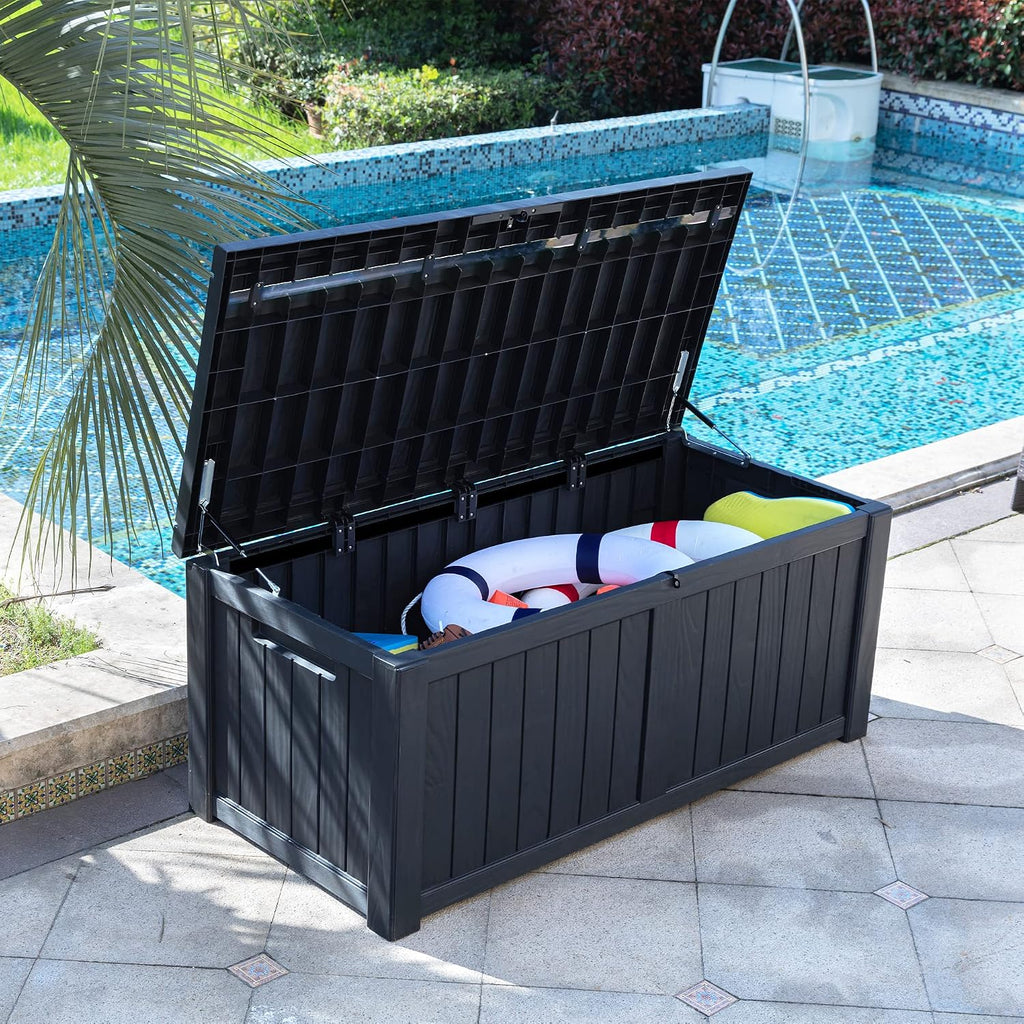 YITAHOME 120 Gallon Outdoor Storage Deck Box, Large Resin Patio Storage Box with Slide-Locking Lid, 53'L 2-Person Bench Seat for Outdoor Pillows, Garden Tools & Pool-Supplies, Waterproof (Black)