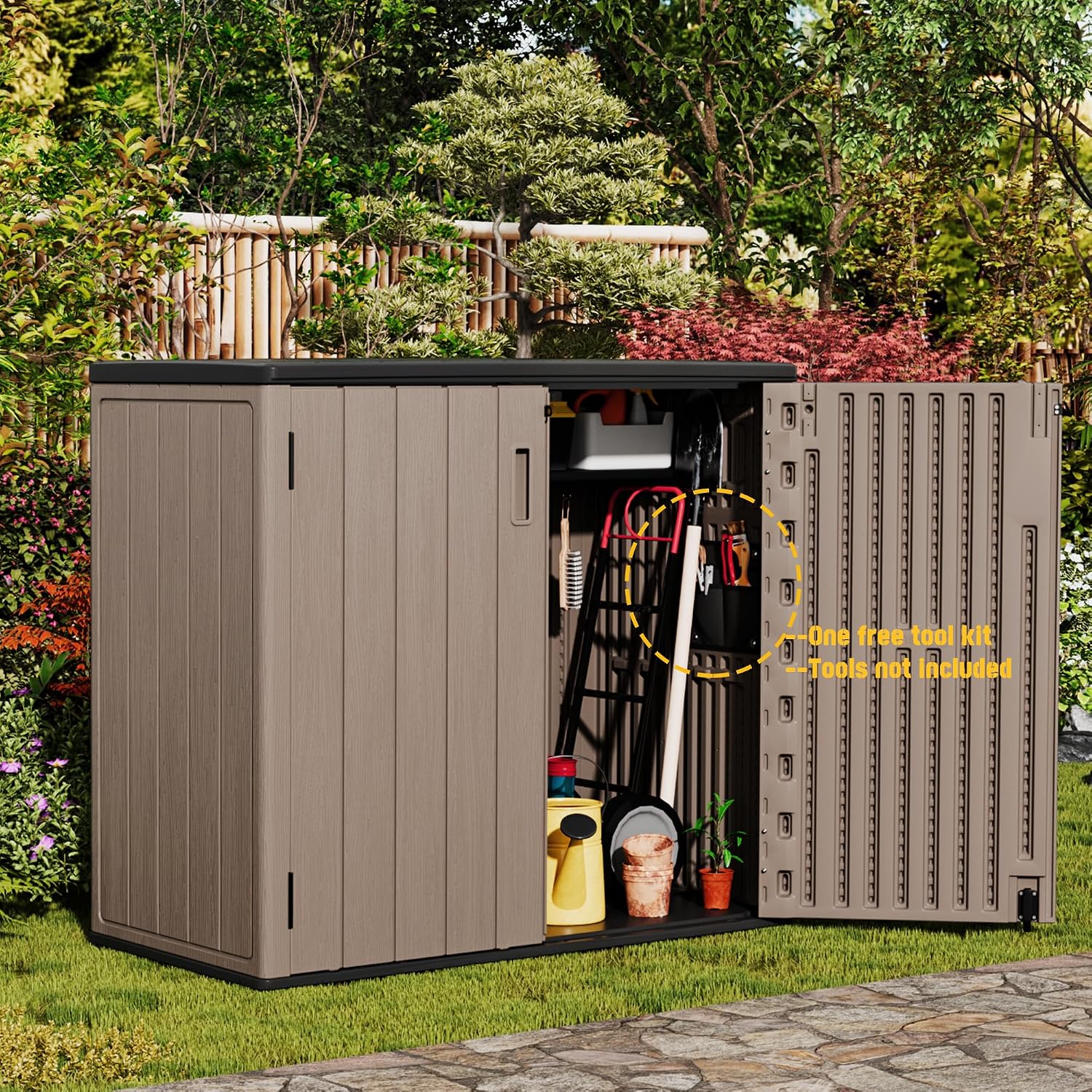 Mrosaa Large Outdoor Storage Box,Resin Shed,Waterproof/Lockable,Outdoor Storage Cabinet for Balcony,Garage,Backyard (37Cu.ft-Light Brown)