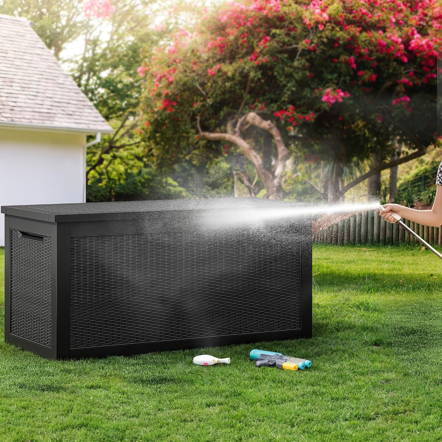 YITAHOME XXL 320 Gal Large Deck Box, Outdoor Resin Storage Box, Rattan Storage Container for Patio Furniture, Garden Tools, Waterproof, Lockable (Black)