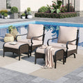 Sophia & William Patio Furniture Set, 4 Piece Metal Outdoor Conversation Set with 2 Sofa Chairs, 2 Ottoman for Outdoor Seating, Backyard, Porch(Beige)